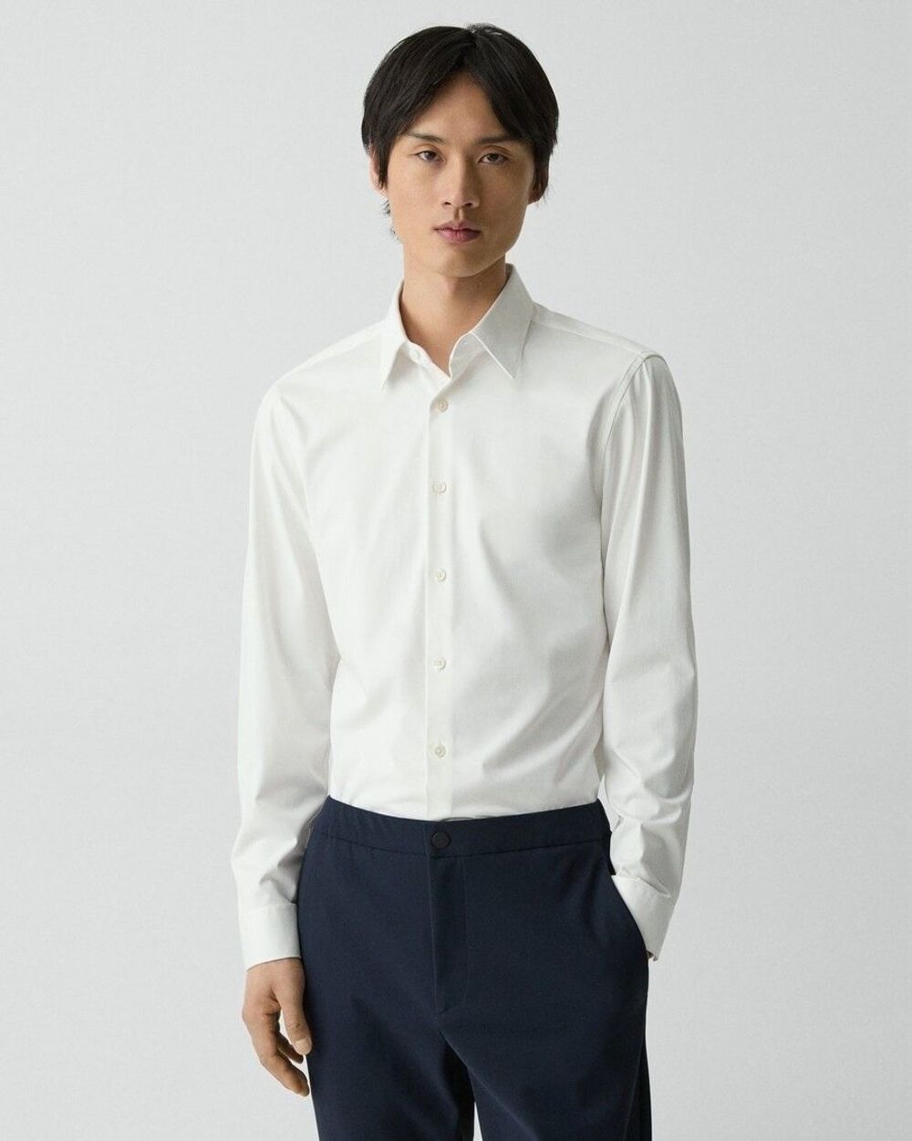 Theory White Sylvian Structure Knit Stretch Button-Down Shirt Anti Wrinkle Sz XL